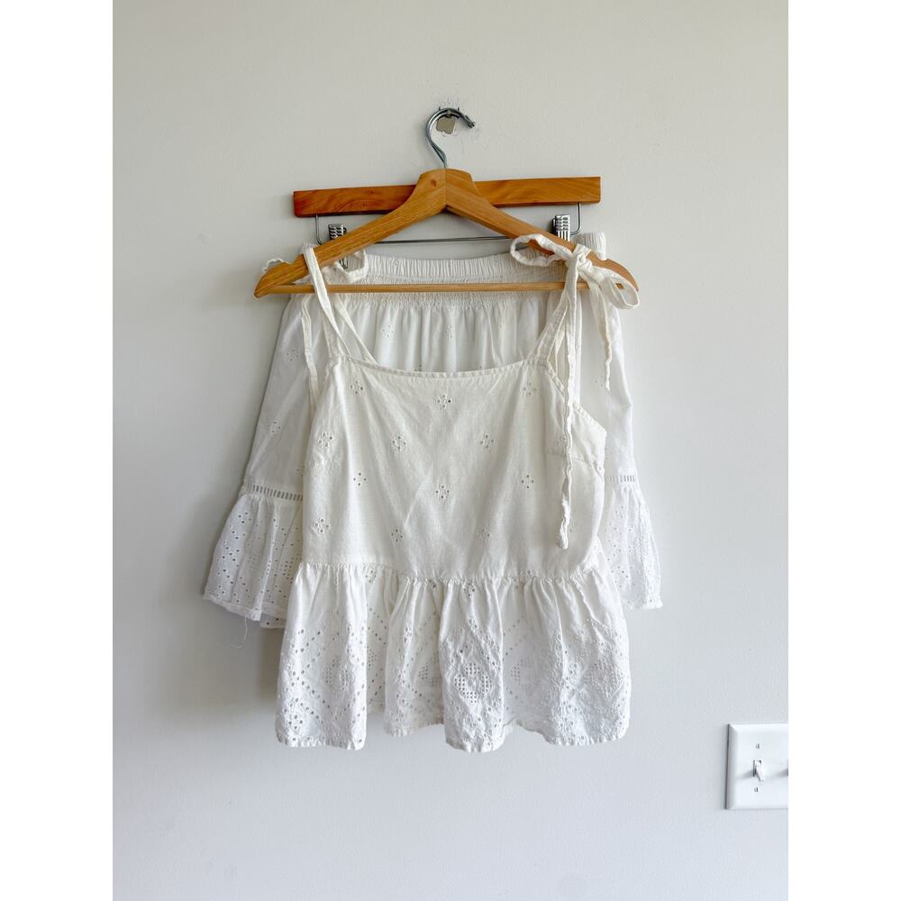 Madewell Rosalie Tie Strap Top Embroidered Smock Waist Mini Skirt Set White M